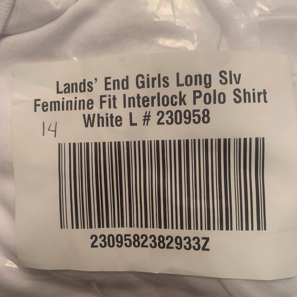 NWT LANDS'‎ END GIRLS LONG SLEEVE FEMININE FIT INTERLOCK POLO SHIRT WHITE M & L - Picture 9 of 10